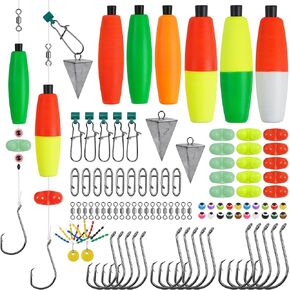 Catfishing Tackle Making Kit, 95pcs Catfish Rigs Accessories with Catfish Floats Rattles Hooks Pyramid Weights Sinker Slides Swivels Snaps Beads Catfishing Equipment