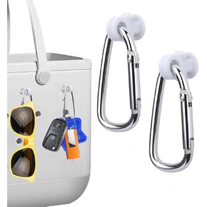 2pcs Key Holder for Bogg Bag, Hooks Set Accessories Compatible for Bogg Bag,Insert Carabiner Key Chain Holder Charms, Compatible for Small & Large Beach Bags-White