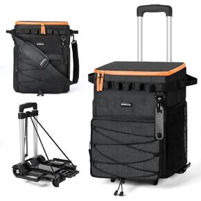 Odoland 48 Cans Soft Cooler with Wheels and Handle Collapsible Ice Chest Rolling Coolers on Wheels for Beach Camping Travel and Picnic
