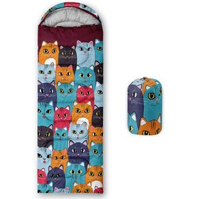 Axolotl Colorful Cats Sleeping Bag,3 Season Warm and Cool Weather Pet Animal Theme Sleeping Bag for Kids Girls Teens,Waterproof Lightweight Sleeping Bag for Traveling,Outdoors Camping Equipment
