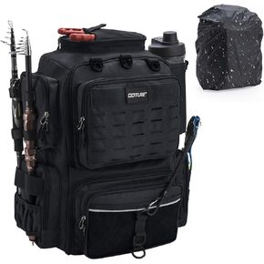 Goture Fishing Backpack, Fishing Tackle Backpack with Rod Holders, 600D Large Fishing Bag Storage Fishing Gear, Water Resistant Tackle Bag with 8 Lure Pockets,Protective Rain Cover for Camping Hiking