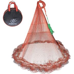 Nylon Monofilament Cast Net, American Style Hand Throwing Fishing Net with Iron Chain Weights for Saltwater and Freshwater, 3/8 Inches Mesh6FT…