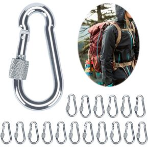 18Pcs 2 Inch Locking Carabiner Clips, Spring Snap Hook with Screw Nut, Carabiners Heavy Duty Rope Connector, Quick Link Carabiners for Indoor and Outdoor, Camping, Climbing, Fishing, Hiking etc