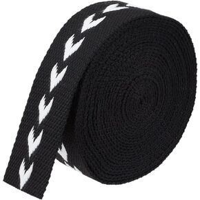 BENECREAT 5 Yards Polycotton Webbing, Black Jacquard Webbing, 1-1/2 inch Wide Flat Webbing with Arrow Pattern for Webbing Bag Handles, Tote Bag Webbing, Fabric Tape
