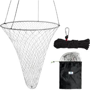 Pier Fishing Net,Folded Bally Hoop Bait Net, Drop Net for Pier Fishing with Rope and Soft Steel Ring in The Bridge and Pier