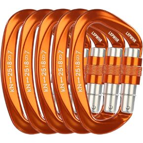 D Shape Carabiner 25KN Heavy Duty Climbing Mountaineer Expanding exploratory Caverns Connection Protection Locking Carabiner Clip Carabiner Screw Lock Hammock Camping Outdoor Equipment…