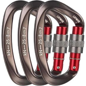 D Shape Carabiner 25KN Heavy Duty Climbing Mountaineer Expanding exploratory Caverns Connection Protection Locking Carabiner Clip Carabiner Screw Lock Hammock Camping Outdoor Equipment…