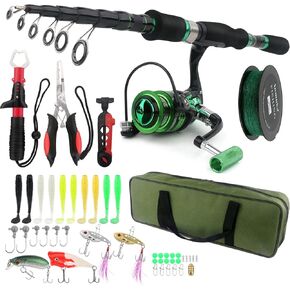 Fishing Pole Reel Combos Telescopic Fishing Rod Kit Spinning Reel Line Lure Accessories Compact Fishing Tackle Bag Lightweight Travel Fishing Gear Set for Saltwater Freshwater Fishermen Gift