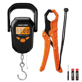 Fish Scale 110lb/50kg,Digital Fishing Scale with Ruler,Electronic Portable Hanging Luggage Weight Scale with Hook and Fish Lip Gripper,Lb/oz/Kg Mode, Batteries Included