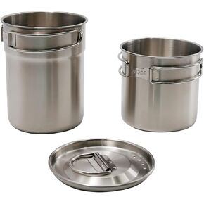 2Pcs Camping Cups and Mugs Pot 304-Food-Grade Stainless Steel Lightweight with Foldable Handle Outdoor-cookware-Set with Vented lid 33oz Big+24oz Small for Camping Hiking Backpacking Picnic