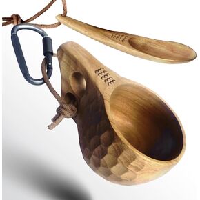 Kuksa，kuksa Wooden Cup Set 8 Oz(225ml)，Handcrafted Traditional，Personalized and Eco-Friendly，Camping, Traveling or Adventure，Easy to carry around，Cool