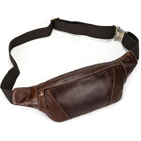 Men's Leather Waist Bag Multiple Pockets Slim Fanny Pack Bag for Outdoor, Running, Hiking and Travel (Black)