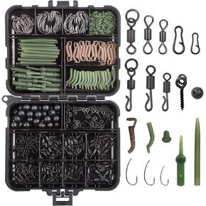 Carp Fishing Tackle Box Kit,320pcs Carp Fishing Kit Including Carp Fishing Swivels Hooks Anti-Tangle Sleeves Beads Hook Stops Boilie Bait Screw Leader Rigging Carp Fishing Terminal Tackle Box