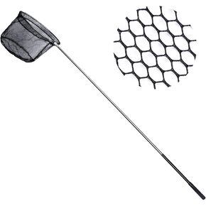Fishing Landing Net Folding Stainless Steel Fish Carp Landing Net with Extending Non-Slip Pole Handle, Fish Shrimp Bird Butterfly Catching Gear