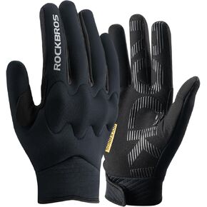 ROCKBROS Mountain Bike Gloves Knuckle Protective Pads MTB Gloves Touch Screen Cycling Gloves Anti-Slip Motorcycle Gloves for Motocross Racing Dirtbike Black