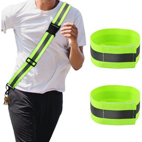 Reflective Running Gear, Reflective Shoulder Strap with Running Arm Band High Visibility Night Reflector Bands for Men Women Walking Running Cycling