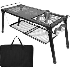 Folding Camping Table Portable, Metal Outdoor Grill Table Sturdy, Camping Tables That Fold up Lightweight, Small Picnic Table for Outside, BBQ, Fishing, Tailgating, Patio, Beach, Garden