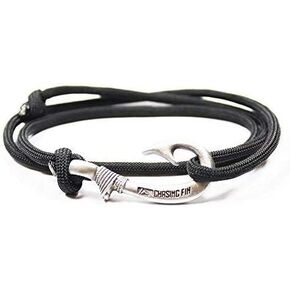 Chasing Fin Fish Hook Pendant Bracelet - Cool 30-Inch Military-Grade 550 Paracord Bracelet & Anklet - Adjustable Size, 100% Nylon Nautical & Fishing Accessory - J-Hook Pendant