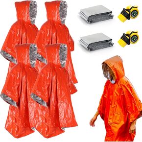 المعطف الطوارئ 4 حزمة، مايلر عكسها بطانية معطف واق من المطر الدافئة، بطانية الطوارئ معزولة، عاكسة لزيادة الرؤية، والتخييم في الهواء الطلق البقاء على قيد الحياة والعتاد سور، بطانيات حيوية للسيارة in Kuwait