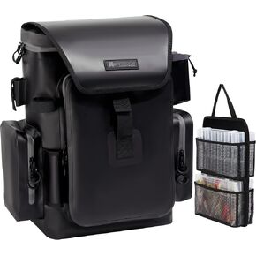 Fishing Tackle Backpack Dry Bag with rod holder 4 tackle boxes and Organizer, Waterproof 600D TPU Fabric with Heat Pressed Seams for Freshwater, Saltwater, Fly Fishing, Camping, and Hiking
