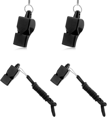Whistles for Coaches with Lanyard, 4 PCS Lifeguard Whistle Emergency Black Whistles for Adults Boat Whistle Loud Crisp Sound, Essentials for Lifeguard, Referees and Officials (Black) in Saudi Arabia