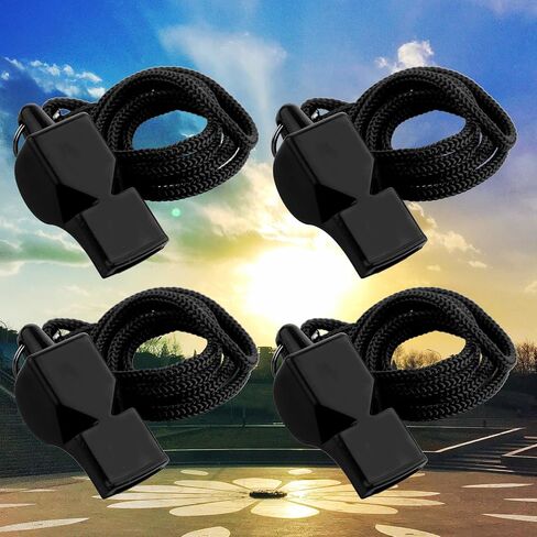 Whistles for Coaches with Lanyard, 4 PCS Lifeguard Whistle Emergency Black Whistles for Adults Boat Whistle Loud Crisp Sound, Essentials for Lifeguard, Referees and Officials (Black) in Saudi Arabia