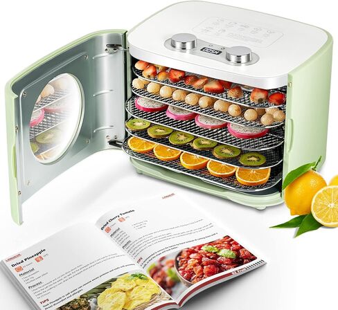 Food Dehydrator Machine with Recipe, 5 Stainless Steel Trays Dehydrators for Jerky, Pet Treats, Yogurt, Fruit, Vegetable, Herb, Digital Food Dryer Adjustable Time Temp(30-80℃) Control, 110V in Saudi Arabia