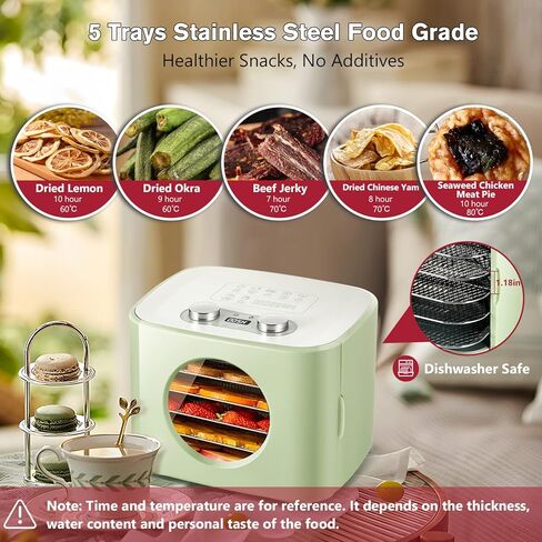 Food Dehydrator Machine with Recipe, 5 Stainless Steel Trays Dehydrators for Jerky, Pet Treats, Yogurt, Fruit, Vegetable, Herb, Digital Food Dryer Adjustable Time Temp(30-80℃) Control, 110V in Saudi Arabia