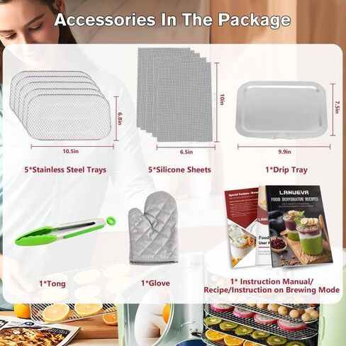 Food Dehydrator Machine with Recipe, 5 Stainless Steel Trays Dehydrators for Jerky, Pet Treats, Yogurt, Fruit, Vegetable, Herb, Digital Food Dryer Adjustable Time Temp(30-80℃) Control, 110V in Saudi Arabia