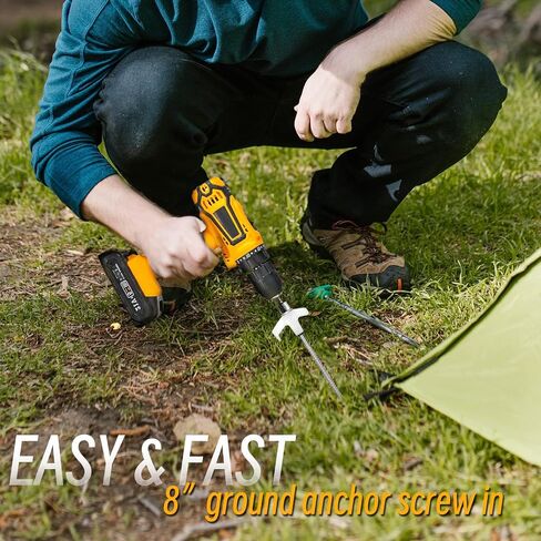 12 Pack Tent Stakes Heavy Duty, Screw in Tent Stakes Heavy Duty, Metal Tent Stakes, 8" Tent Pegs, Camping Stakes, with 1 Hex Head Driver, 1Stopper T Pull Hook, with 4 X 13ft Ropes,Storage Box (B1) in Saudi Arabia