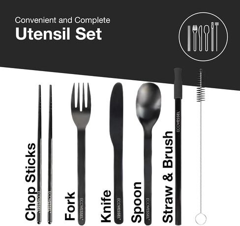 EcoVessel WANDERWARE Stainless Steel Utensils Set, Reusable Cutlery Set with Carry Case Camping Accessories, Travel Utensils With Case – 6 Pcs (Black Smoke) in Saudi Arabia