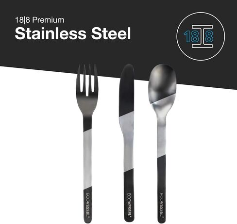 EcoVessel WANDERWARE Stainless Steel Utensils Set, Reusable Cutlery Set with Carry Case Camping Accessories, Travel Utensils With Case – 6 Pcs (Black Smoke) in Saudi Arabia