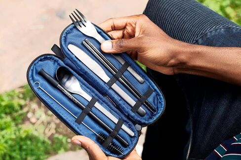 EcoVessel WANDERWARE Stainless Steel Utensils Set, Reusable Cutlery Set with Carry Case Camping Accessories, Travel Utensils With Case – 6 Pcs (Black Smoke) in Saudi Arabia