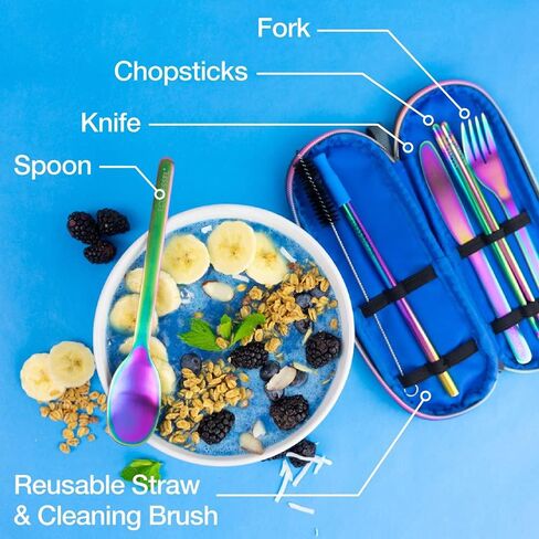 EcoVessel WANDERWARE Stainless Steel Utensils Set, Reusable Cutlery Set with Carry Case Camping Accessories, Travel Utensils With Case – 6 Pcs (Black Smoke) in Saudi Arabia