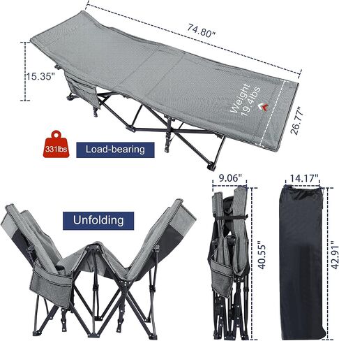 YSSOA Adults, Foldable Outdoor with Portable Bag, Bed Lightweight Sleeping Cots for Camping, Easy to Set up, L-Shaped+Comforter, Black in Saudi Arabia
