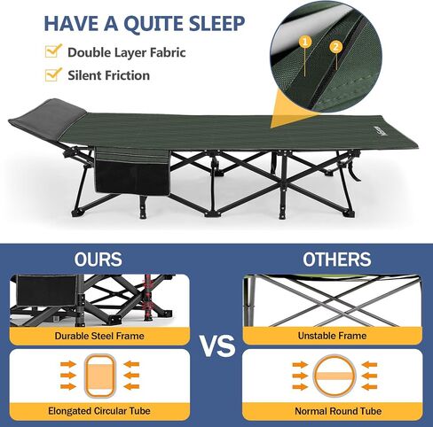 Nictemaw Folding Camping Cot, Portable Camping Cot for Adults, 900LBS Heavy Duty Sleeping Cots with Carry Bag, Double Layer Oxford Portable Travel Camp Cots for Outdoor Beach Home Office-Green Stripes in Saudi Arabia
