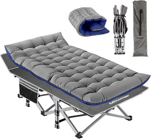 Nictemaw Folding Camping Cot, Portable Camping Cot for Adults, 900LBS Heavy Duty Sleeping Cots with Carry Bag, Double Layer Oxford Portable Travel Camp Cots for Outdoor Beach Home Office-Green Stripes in Saudi Arabia