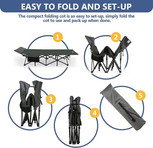 Nictemaw Folding Camping Cot, Portable Camping Cot for Adults, 900LBS Heavy Duty Sleeping Cots with Carry Bag, Double Layer Oxford Portable Travel Camp Cots for Outdoor Beach Home Office-Green Stripes in Saudi Arabia