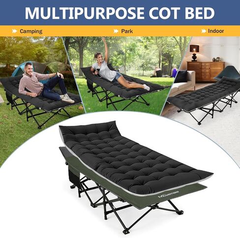 Nictemaw Folding Camping Cot, Portable Camping Cot for Adults, 900LBS Heavy Duty Sleeping Cots with Carry Bag, Double Layer Oxford Portable Travel Camp Cots for Outdoor Beach Home Office-Green Stripes in Saudi Arabia