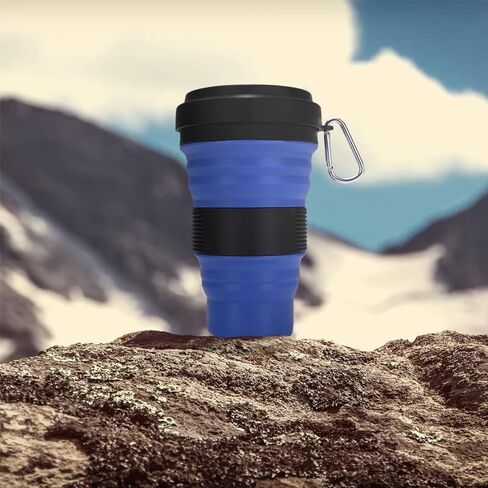 Collapsible Travel Cup - 1 Pack Silicone Folding Camping Cup Sport Bottle with Lids - Expandable Scald-Proof Drinking Cup - 19 OZ Portable Bottle(Blue) in Saudi Arabia