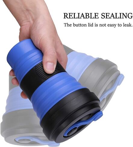 Collapsible Travel Cup - 1 Pack Silicone Folding Camping Cup Sport Bottle with Lids - Expandable Scald-Proof Drinking Cup - 19 OZ Portable Bottle(Blue) in Saudi Arabia