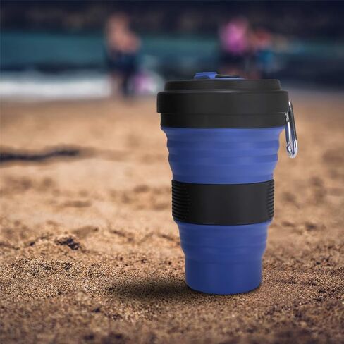 Collapsible Travel Cup - 1 Pack Silicone Folding Camping Cup Sport Bottle with Lids - Expandable Scald-Proof Drinking Cup - 19 OZ Portable Bottle(Blue) in Saudi Arabia