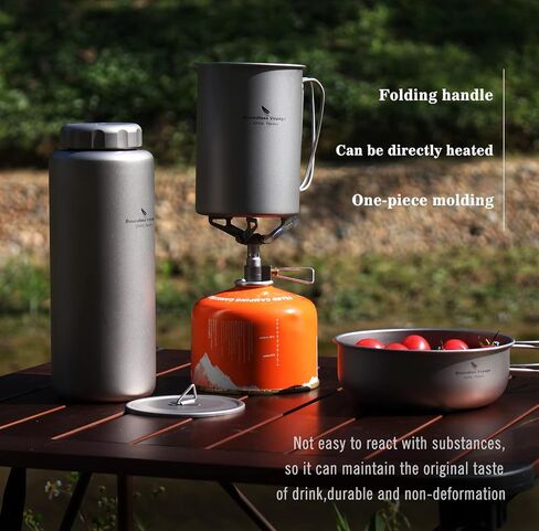 iBasingo 1050ml Titanium Bottle with 600ml Nesting Cup Outdoor Camping Single Layer Wide Mouth Cookware Lightweight Portable Bottle Mug Set Hiking Picnic Solo Cooking Mess Kit Ti3007D in Kuwait