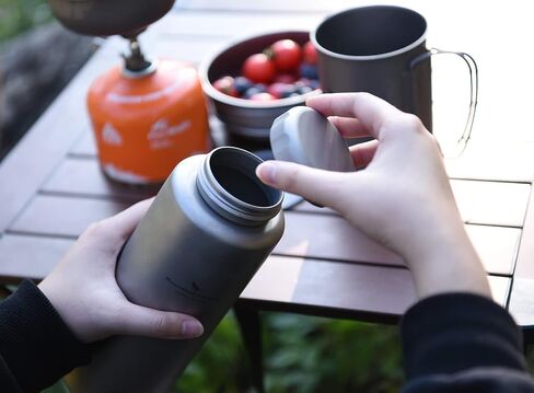 iBasingo 1050ml Titanium Bottle with 600ml Nesting Cup Outdoor Camping Single Layer Wide Mouth Cookware Lightweight Portable Bottle Mug Set Hiking Picnic Solo Cooking Mess Kit Ti3007D in Kuwait