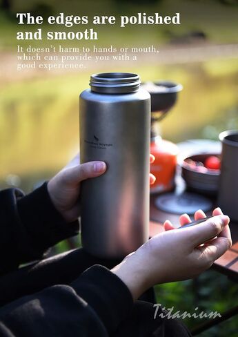 iBasingo 1050ml Titanium Bottle with 600ml Nesting Cup Outdoor Camping Single Layer Wide Mouth Cookware Lightweight Portable Bottle Mug Set Hiking Picnic Solo Cooking Mess Kit Ti3007D in Kuwait