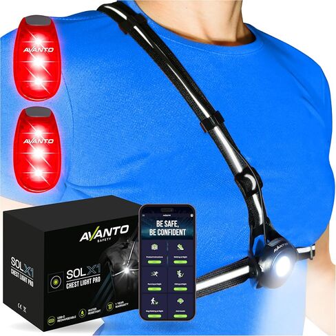 مصباح صدر وأضواء LED من AVANTO (قطعتان)، مجموعة مصابيح مشي للكلاب، أمان ليلي للمشي، الكلاب، الدراجة، عربة الأطفال، الجري، معدات عاكسة للعدائين، مشبك ضوء للكلاب وأمان الدراجة in Kuwait