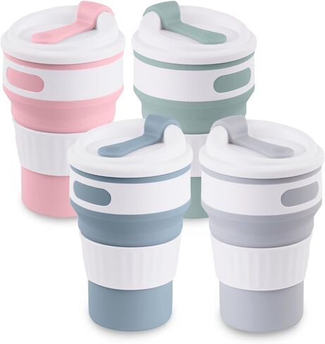 Collapsible Cups for Traveling, Collapsible Coffee Cup, Collapsable Cup with Lid, Foldable Cup for Drinking, Travel, Camping (2PCS, Blue & Gray) in Saudi Arabia