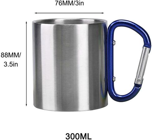 MiOYOOW Stainless Steel Carabiner Mug, 10Oz Double Walled Camping Mug Metal Cup with Carabiner Handle for Outdoor Camping Travel Mountaineering(300ML) in Kuwait