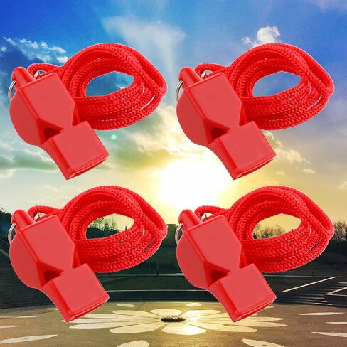 Red Emergency Whistles with Lanyard, 4 PCS Lifeguard Whistle with Lanyard Plastic Whistles Boat Whistle Loud Crisp Sound, Essentials for Lifeguard, Referees and Officials (Red) in Saudi Arabia