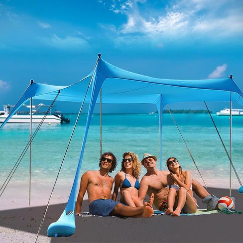 Beach Tent,Beach Canopy,Beach Tent Sun Shelter | UPF50+ Pop Up Beach Tent,Beach Umbrella with 6 Sandbags and 4 Aluminum Poles, Beach Shade for Camping, Backyard Fun or Picnics (Blue10*15FT) in Saudi Arabia